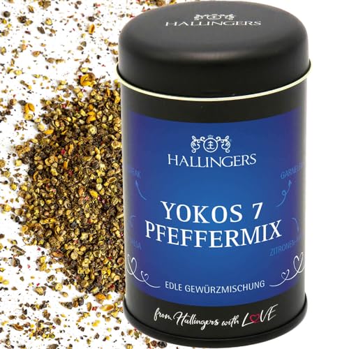 Hallingers Yokos Sieben Pfeffermix - Premium Pfeffer für Pfeffersauce, Pilze & Rinderfilet (Dose) - Muttertagsgeschenk & Geschenkideen zum Vatertag | Neues Zuhause Ruhestand Genesung von Hallingers Genuss Manufaktur