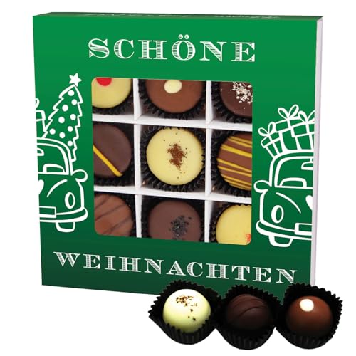 Hallingers Schöne Weihnachten L - Manufaktur Pralinen Weihnachten Geschenk handmade teils mit Alkohol aus Edelkakao Schokolade (Box) - Muttertagsgeschenk & Geschenkideen zum Vatertag | Glückwunsch Dan von Hallingers Genuss Manufaktur