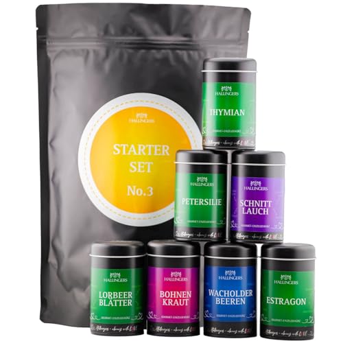 Hallingers Starter Set No. 3 - Wundertüte XXL Gourmet Gewürze Geschenkset mit 7 Aromadosen - Basisgewürze für die Küche (Set) - Muttertagsgeschenk & Geschenkideen zum Vatertag | Geburtstag Glückwunsch von Hallingers Genuss Manufaktur