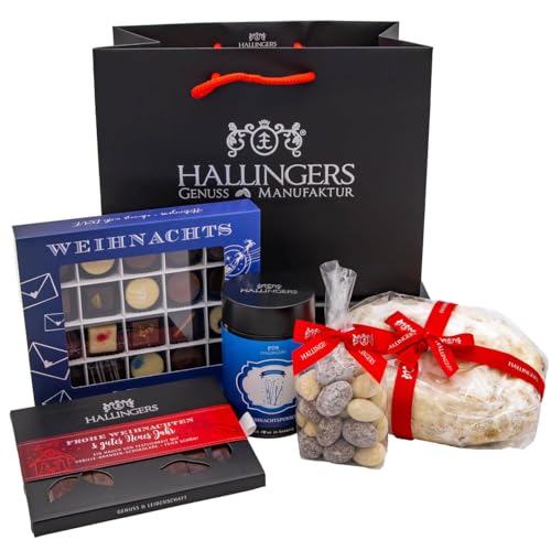 Hallingers Stollen & More - Weihnachtliches Geschenkset Gourmet Köstlichkeiten als Geschenkkorb zu Weihnachten (Set) - Ostergeschenke Osterkörbchen Ostereier & als Osterdeko | Glückwunsch Glückwünsche von Hallingers Genuss Manufaktur