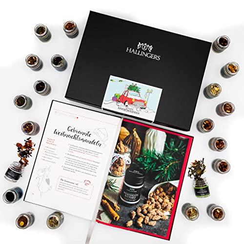 Hallingers Christmas Car & Happiness is handmade - Tee Adventskalender handmade, 24 Tees & Kochbuch (Set) - Muttertagsgeschenk & Geschenkideen zum Vatertag | Genesung Chanukka Freundschaft von Hallingers Genuss Manufaktur