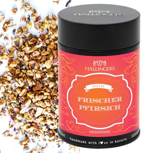 Hallingers Frischer Pfirsich - Loser Cold Brew Früchtetee Eistee, kalt oder warm aufgießbar (Dose) - Ostergeschenke Osterkörbchen Ostereier & als Osterdeko | Geburtstag Glückwunsch Genesung Neues Zuha von Hallingers Genuss Manufaktur