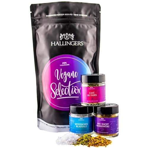 Hallingers Vegan Selection - Vegane Wundertüte Geschenk Set für Veganer mit Blausalz Reisgewürz & Café de Paris (Set) - Muttertagsgeschenk & Geschenkideen zum Vatertag | Danke Glückwünsche Freundschaf von Hallingers Genuss Manufaktur