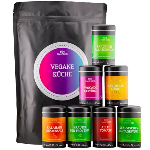Hallingers Vegane Küche - Wundertüte XXL Gourmet Gewürze Geschenkset mit 7 Aromadosen - Gewürzmischungen für vegane Gericht (Set) - Muttertagsgeschenk & Geschenkideen zum Vatertag | Geburtstag Glückwu von Hallingers Genuss Manufaktur