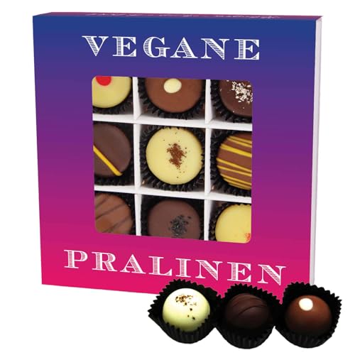 Hallingers Vegane Pralinen L - Vegane Manufaktur Pralinen Geschenk handmade teilweise mit Alkohol aus Edelkakao Schokolade (Box) - Muttertagsgeschenk & Geschenkideen zum Vatertag | Geburtstag Glückwun von Hallingers Genuss Manufaktur
