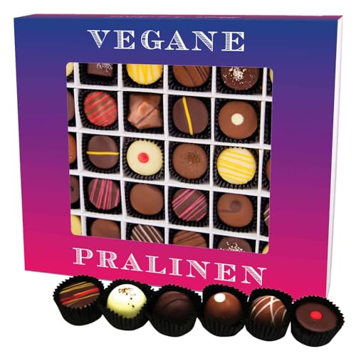 Hallingers Vegane Pralinen XXL - Vegane Manufaktur Pralinen Geschenk handmade teilweise mit Alkohol aus Edelkakao Schokolade (Box) - Muttertagsgeschenk & Geschenkideen zum Vatertag | Geburtstag Glückw von Hallingers Genuss Manufaktur