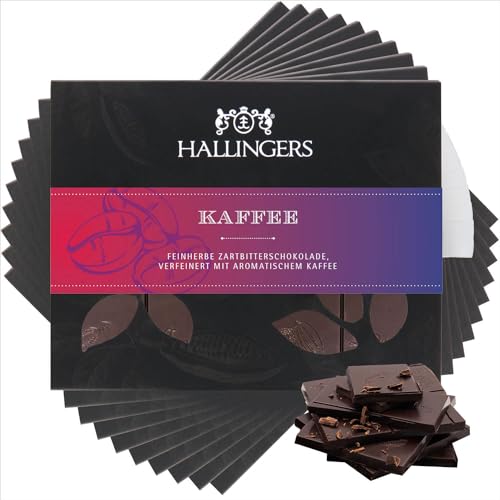 Hallingers 10x Kaffee - Vegane Schokolade Zartbitter-Edelkakao mit Kaffee, handmade (Box) - Muttertagsgeschenk & Geschenkideen zum Vatertag | Geburtstag Glückwunsch Jahrestag Freundschaft Genesung von Hallingers Genuss Manufaktur