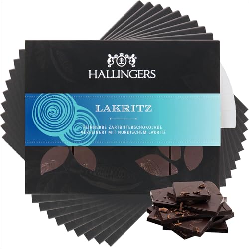 Hallingers 10x Lakritz - Vegane Schokolade Zartbitter-Edelkakao mit Lakritze - handmade, alkoholfrei (Box) - Muttertagsgeschenk & Geschenkideen zum Vatertag | Geburtstag Glückwunsch Jahrestag Freundsc von Hallingers Genuss Manufaktur