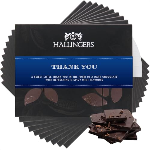 Hallingers 10x Thank You - Vegane Schokolade Zartbitter-Edelkakao zartschmelzende 85% pur - handmade, alkoholfrei (Box) - Muttertagsgeschenk & Geschenkideen zum Vatertag | Geburtstag Glückwunsch Jahre von Hallingers Genuss Manufaktur