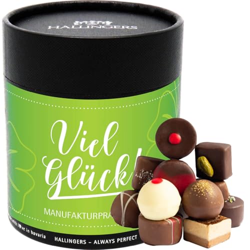 Hallingers Viel Glück XXL - Manufaktur Pralinen Geschenk handmade ohne Alkohol aus Edelkakao Schokolade (Dose) - Muttertagsgeschenk & Geschenkideen zum Vatertag | Geburtstag Glückwunsch Danke Jahresta von Hallingers Genuss Manufaktur