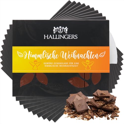 Hallingers 10x Himmlische Weihnachten - Vollmilch Edel-Schokolade mit Weihnachts-Gewürzen - handmade, alkoholfrei (Box) - Muttertagsgeschenk & Geschenkideen zum Vatertag | Glückwunsch Danke Freundscha von Hallingers Genuss Manufaktur