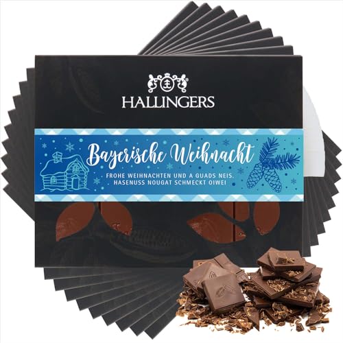 Hallingers 10x Bayerische Weihnacht - Vollmilch Edel-Schokolade mit Haselnuss-Nougat, handmade (Box) - Ostergeschenke Osterkörbchen Ostereier & als Osterdeko | Glückwunsch Danke Freundschaft Genesung von Hallingers Genuss Manufaktur