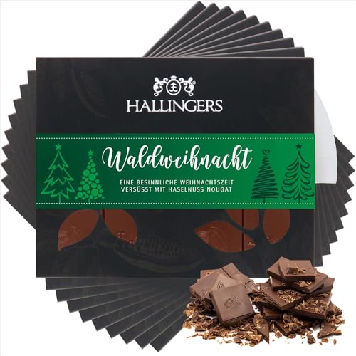 Hallingers 10x Waldweihnacht - Vollmilch Edel-Schokolade mit Haselnuss-Nougat - handmade, alkoholfrei (Box) - Muttertagsgeschenk & Geschenkideen zum Vatertag | Glückwunsch Danke Freundschaft Genesung von Hallingers Genuss Manufaktur