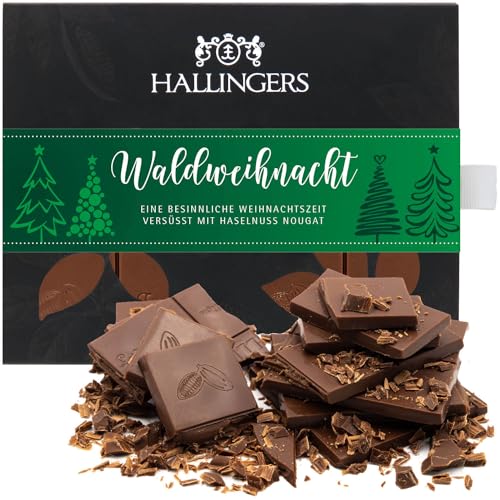 Hallingers Waldweihnacht - Vollmilch Edel-Schokolade mit Haselnuss-Nougat, handmade (Box) - Muttertagsgeschenk & Geschenkideen zum Vatertag | Glückwunsch Danke Freundschaft Genesung von Hallingers Genuss Manufaktur