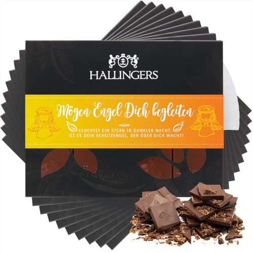 Hallingers 10x Mögen Engel Dich begleiten - Vollmilch Edel-Schokolade mit Honig & Joghurt - handmade, alkoholfrei (Box) - Muttertagsgeschenk & Geschenkideen zum Vatertag | Geburtstag Glückwunsch Jahre von Hallingers Genuss Manufaktur