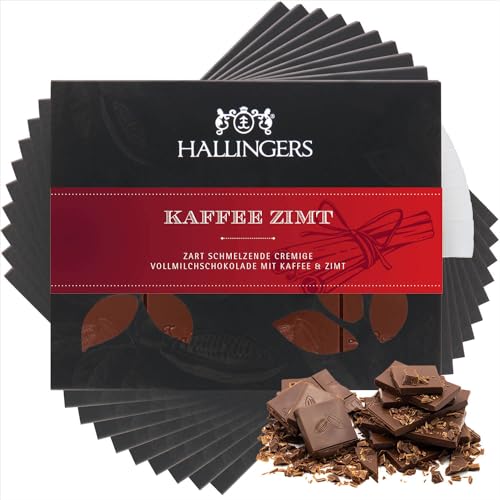 Hallingers 10x Kaffee-Zimt - Vollmilch Edel-Schokolade mit Kaffee & Zimt - handmade, alkoholfrei (Box) - Muttertagsgeschenk & Geschenkideen zum Vatertag | Geburtstag Glückwunsch Jahrestag Freundschaft von Hallingers Genuss Manufaktur