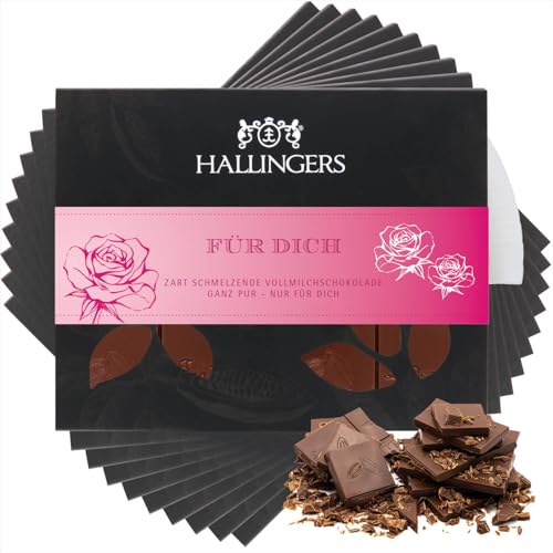 Hallingers 10x Für Dich - Geschenk zum Valentinstag, Vollmilch Edel-Schokolade Pur - handmade, alkoholfrei (Box) - Muttertagsgeschenk & Geschenkideen zum Vatertag | Geburtstag Glückwunsch Jahrestag Fr von Hallingers Genuss Manufaktur