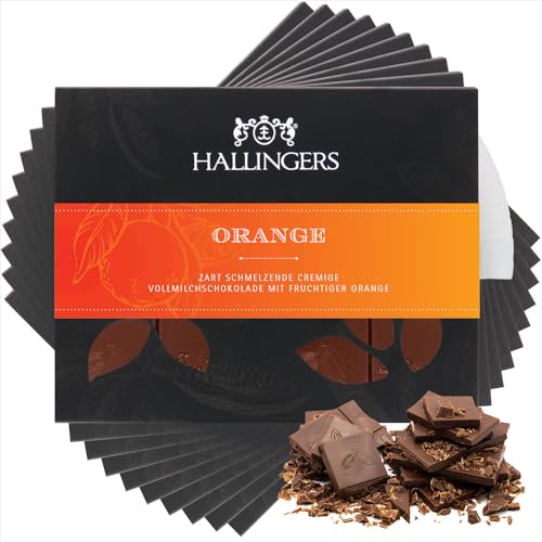 Hallingers 10x Orange - Vollmilch Edel-Schokolade mit Orange - handmade, alkoholfrei (Box) - Muttertagsgeschenk & Geschenkideen zum Vatertag | Geburtstag Glückwunsch Jahrestag Freundschaft Genesung von Hallingers Genuss Manufaktur