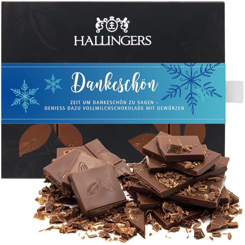 Hallingers Dankeschön - Vollmilch Edel-Schokolade mit Weihnachts-Gewürzen - handmade, alkoholfrei (Box) - Muttertagsgeschenk & Geschenkideen zum Vatertag | Glückwunsch Danke Freundschaft Genesung von Hallingers Genuss Manufaktur