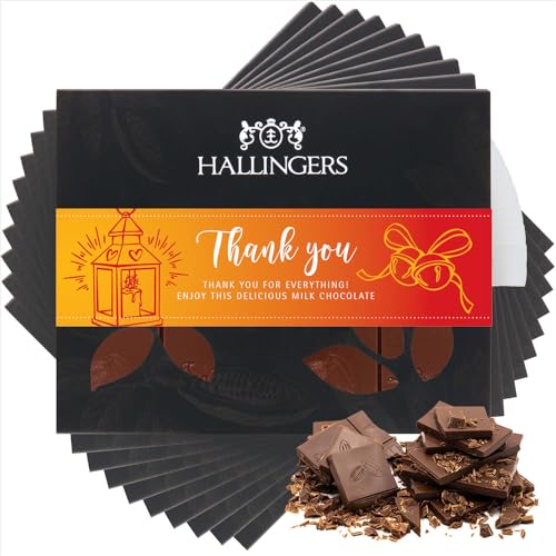 Hallingers 10x Thank You - Vollmilch Edel-Schokolade zartschmelzend ganz pur - handmade, alkoholfrei (Box) - Muttertagsgeschenk & Geschenkideen zum Vatertag | Glückwunsch Danke Freundschaft Genesung von Hallingers Genuss Manufaktur