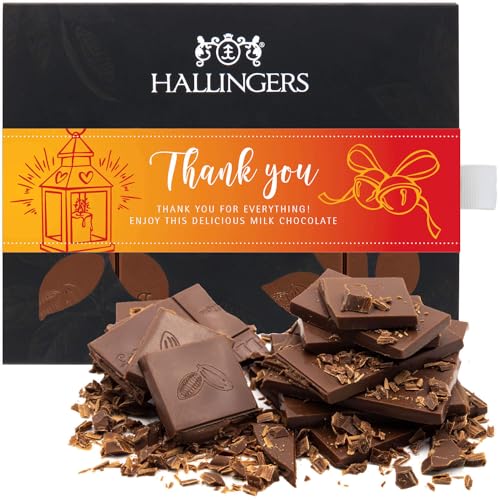 Hallingers Thank You - Vollmilch Edel-Schokolade zartschmelzend ganz pur - handmade, alkoholfrei (Box) - Muttertagsgeschenk & Geschenkideen zum Vatertag | Glückwunsch Danke Freundschaft Genesung von Hallingers Genuss Manufaktur