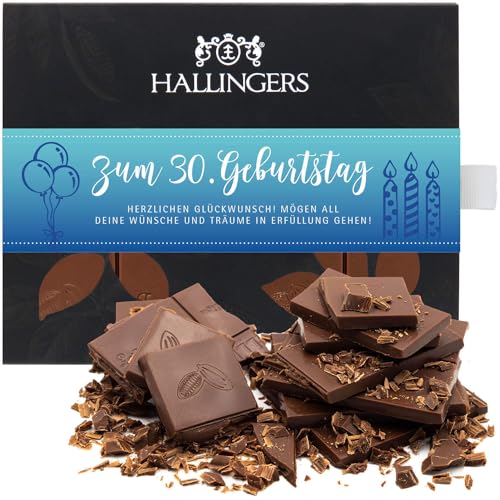 Hallingers Zum 30. Geburtstag - Vollmilch Edel-Schokolade zartschmelzend ganz pur - handmade, alkoholfrei (Box) - Muttertagsgeschenk & Geschenkideen zum Vatertag | Geburtstag Glückwunsch Jahrestag Glü von Hallingers Genuss Manufaktur