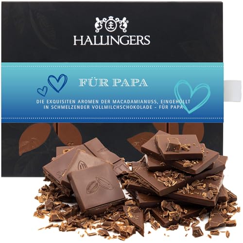 Hallingers Für Papa - Vatertagsgeschenk Vollmilch Edel-Schokolade mit Macadamia-Nougat, handmade für Papa Vater Opa (Box) - Muttertagsgeschenk & Geschenkideen zum Vatertag | Jahrestag Freundschaft Gen von Hallingers Genuss Manufaktur