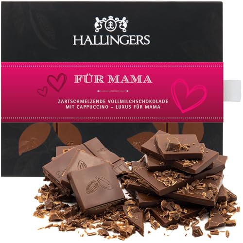 Hallingers Für Mama - Muttertagsgeschenk Vollmilch Edel-Schokolade mit Cappuccino - alkoholfrei für Mama Mutter Oma (Box) - Muttertagsgeschenk & Geschenkideen zum Vatertag | Jahrestag Freundschaft Gen von Hallingers Genuss Manufaktur