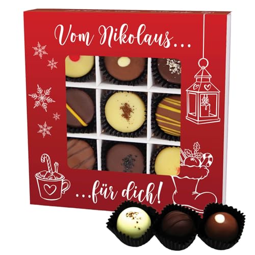 Hallingers Vom Nikolaus für Dich L - Manufaktur Pralinen Weihnachten Geschenk handmade teils mit Alkohol aus Edelkakao Schokolade (Box) - Muttertagsgeschenk & Geschenkideen zum Vatertag | Glückwunsch von Hallingers Genuss Manufaktur