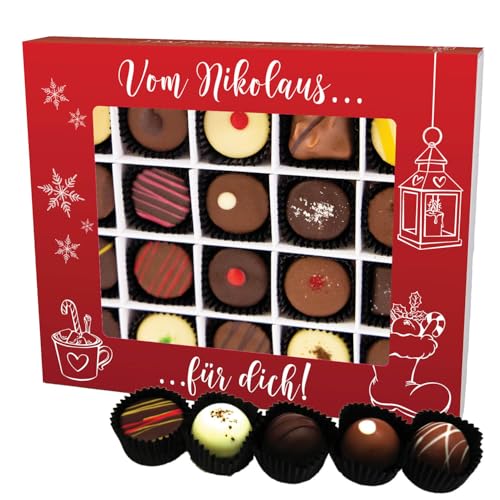 Hallingers Vom Nikolaus für Dich XL - Manufaktur Pralinen Weihnachten Geschenk handmade teils mit Alkohol aus Edelkakao Schokolade (Box) - Muttertagsgeschenk & Geschenkideen zum Vatertag | Glückwunsch von Hallingers Genuss Manufaktur