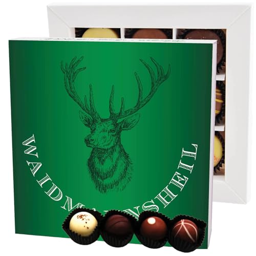 Hallingers Waidmannsheil L - Manufaktur Pralinen Geschenk handmade ohne Alkohol aus Edelkakao Schokolade für Jäger (Box) - Muttertagsgeschenk & Geschenkideen zum Vatertag | Geburtstag Glückwunsch Dank von Hallingers Genuss Manufaktur