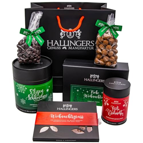 Hallingers Süße Weihnachten - Weihnachtliches Geschenkset Gourmet Köstlichkeiten als Geschenkkorb zu Weihnachten (Set) - Muttertagsgeschenk & Geschenkideen zum Vatertag | Glückwunsch Glückwünsche Freu von Hallingers Genuss Manufaktur