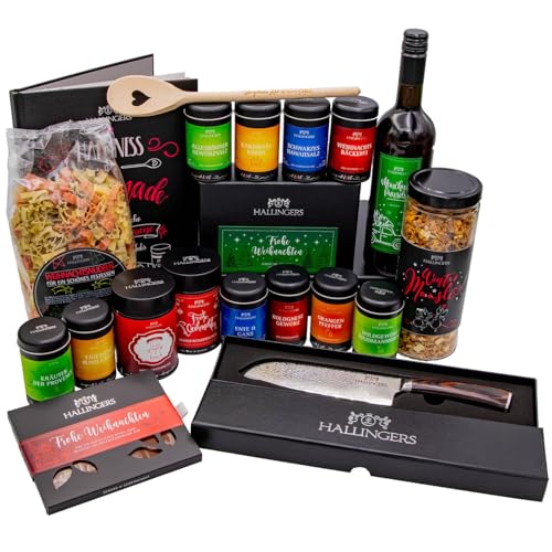 Hallingers Weihnachts-Genussreise - Weihnachtliches Geschenkset Gourmet Köstlichkeiten als Geschenkkorb zu Weihnachten (Set) - Muttertagsgeschenk & Geschenkideen zum Vatertag | Glückwunsch Glückwünsch von Hallingers Genuss Manufaktur
