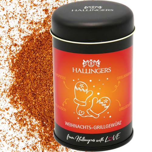 Hallingers Weihnachts Grillgewürz - Geschenk zu Weihnachten, Gewürz-Mischung für Marinaden, Fleisch & Geflügel (Dose) - Muttertagsgeschenk & Geschenkideen zum Vatertag | Glückwunsch Ruhestand Freundsc von Hallingers Genuss Manufaktur