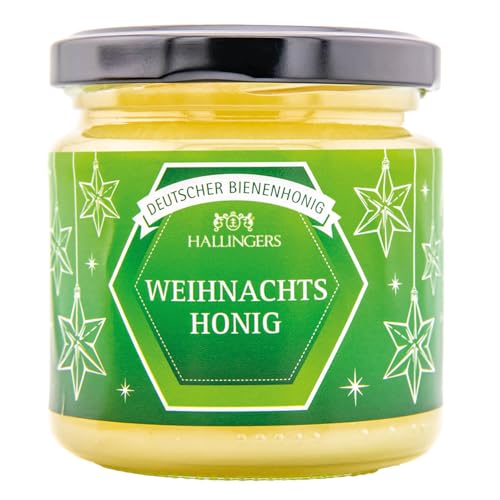 Hallingers Weihnachts-Honig - Zu Weihnachten Deutscher Bienenhonig direkt vom Imker, fix & fertig als Geschenk (Glas) - Muttertagsgeschenk & Geschenkideen zum Vatertag | Genesung Ruhestand Freundschaf von Hallingers Genuss Manufaktur