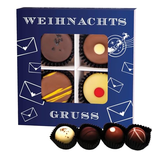 Hallingers Weihnachtsgruß - Manufaktur Pralinen Weihnachten Geschenk handmade teils mit Alkohol aus Edelkakao Schokolade (Box) - Muttertagsgeschenk & Geschenkideen zum Vatertag | Glückwunsch Danke Fre von Hallingers Genuss Manufaktur