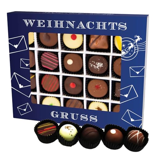 Hallingers Weihnachtsgruß XL - Manufaktur Pralinen Weihnachten Geschenk handmade teils mit Alkohol aus Edelkakao Schokolade (Box) - Muttertagsgeschenk & Geschenkideen zum Vatertag | Glückwunsch Danke von Hallingers Genuss Manufaktur