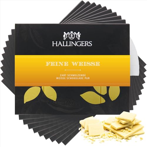 Hallingers 10x Weiß Pur - Weiße Edel-Schokolade ganz pur - handmade, alkoholfrei (Box) - Muttertagsgeschenk & Geschenkideen zum Vatertag | Geburtstag Glückwunsch Jahrestag Freundschaft Genesung von Hallingers Genuss Manufaktur