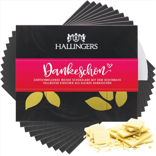 Hallingers 10x Dankeschön - Weiße Edel-Schokolade mit Kirsche - handmade (Box) - Muttertagsgeschenk & Geschenkideen zum Vatertag | Geburtstag Glückwunsch Jahrestag Freundschaft Genesung von Hallingers Genuss Manufaktur