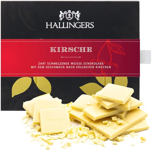 Hallingers Kirsche - Weiße Edel-Schokolade mit Kirsche - handmade, alkoholfrei (Box) - Muttertagsgeschenk & Geschenkideen zum Vatertag | Geburtstag Glückwunsch Jahrestag Danke Neues Zuhause Genesung von Hallingers Genuss Manufaktur