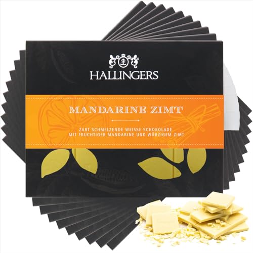 Hallingers 10x Mandarine-Zimt - Weiße Edel-Schokolade mit Mandarine & Zimt - handmade (Box) - Muttertagsgeschenk & Geschenkideen zum Vatertag | Geburtstag Glückwunsch Jahrestag Freundschaft Genesung von Hallingers Genuss Manufaktur