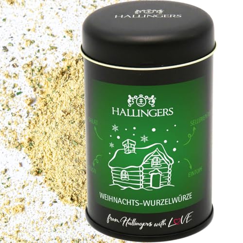 Hallingers Winter Wurzelwürze - Geschenk zu Weihnachten, Gewürz-Mischung für Eintopf, Rüben-Rösti, Sellerie-Püree & Salat (Dose) - Muttertagsgeschenk & Geschenkideen zum Vatertag | Glückwunsch Ruhesta von Hallingers Genuss Manufaktur