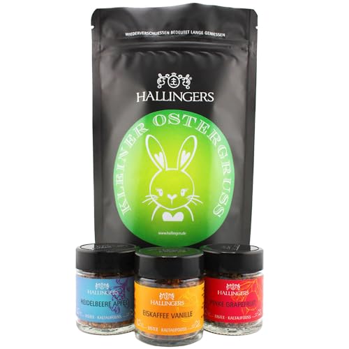 Hallingers Kleiner Ostergruß - green - Ostern Wundertüte als Osterkörbchen, Coldbrew Eistees im Schraubglas (Set) - Muttertagsgeschenk & Geschenkideen zum Vatertag | Glückwunsch Freundschaft Genesung von Hallingers Genuss Manufaktur