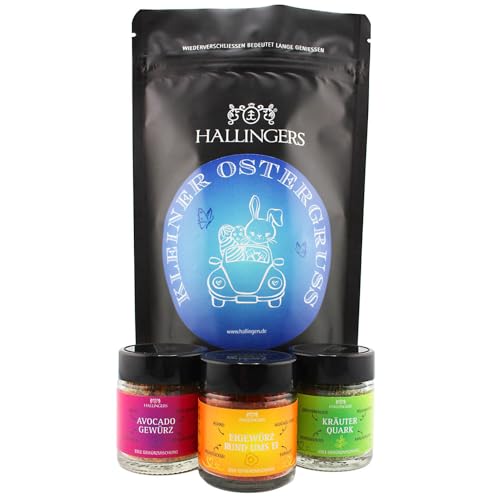 Hallingers Kleiner Ostergruß - blue - Ostern Wundertüte als Osterkörbchen, Oster Gewürze Avocado Ei & Kräuterquark (Set) - Muttertagsgeschenk & Geschenkideen zum Vatertag | Glückwunsch Freundschaft Ge von Hallingers Genuss Manufaktur
