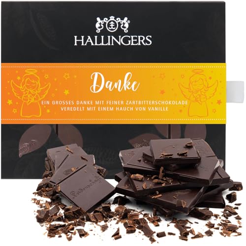 Hallingers Danke - Vegane Schokolade Zartbitter-Edelkakao Himbeere & Maracuja - handmade, alkoholfrei (Box) - Muttertagsgeschenk & Geschenkideen zum Vatertag | Glückwunsch Danke Freundschaft Genesung von Hallingers Genuss Manufaktur