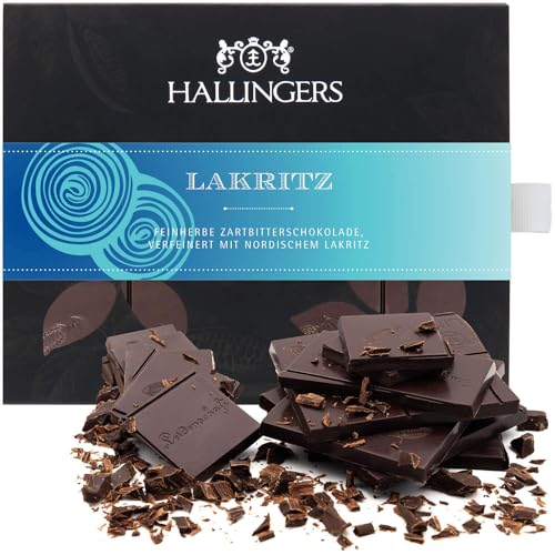 Hallingers Lakritz - Vegane Schokolade Zartbitter-Edelkakao mit Lakritze, handmade (Box) - Muttertagsgeschenk & Geschenkideen zum Vatertag | Jahrestag Danke Neues Zuhause Genesung von Hallingers Genuss Manufaktur