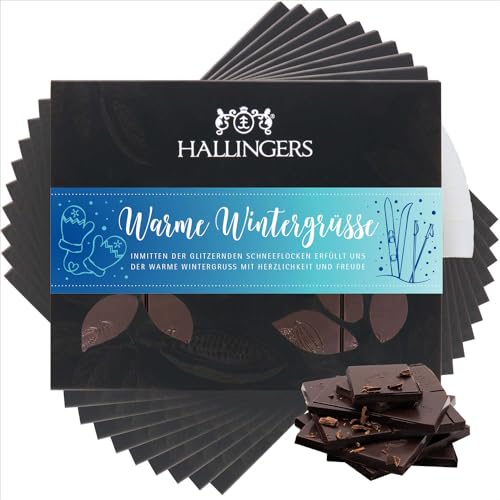 Hallingers 10x Warme Wintergrüße X Mas - Vegane Schokolade Zartbitter-Edelkakao Weihnachts-Gewürze - handmade, alkoholfrei (Box) - Muttertagsgeschenk & Geschenkideen zum Vatertag | Glückwunsch Danke F von Hallingers Genuss Manufaktur