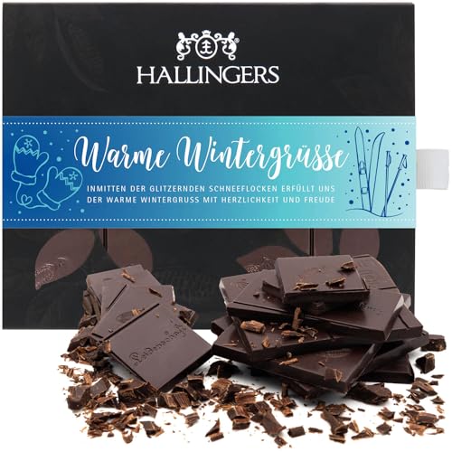 Hallingers Warme Wintergrüße X Mas - Vegane Schokolade Zartbitter-Edelkakao Weihnachts-Gewürze - handmade, alkoholfrei (Box) - Muttertagsgeschenk & Geschenkideen zum Vatertag | Glückwunsch Danke Freun von Hallingers Genuss Manufaktur