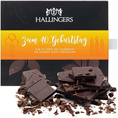 Hallingers Zum 40. Geburtstag - Vegane Schokolade Zartbitter-Edelkakao 85% pur - handmade, alkoholfrei (Box) - Muttertagsgeschenk & Geschenkideen zum Vatertag | Geburtstag Glückwunsch Jahrestag Glückw von Hallingers Genuss Manufaktur
