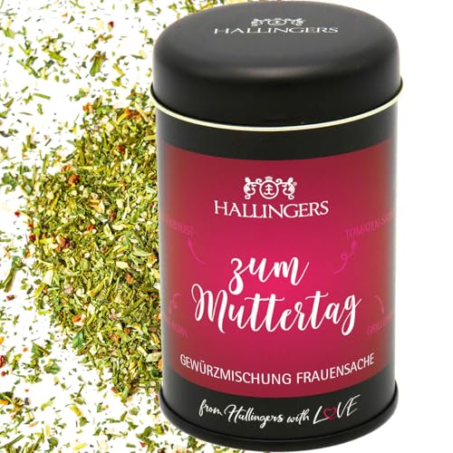 Hallingers Zum Muttertag - Muttertagsgeschenk Gewürz-Mischung für Salat, Gemüse & Geflügel zum Muttertag für Mama Mutter Oma (Dose) - Geschenk im Sommer & als perfektes Grillgeschenk | Glückwunsch Jah von Hallingers Genuss Manufaktur